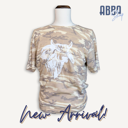 AJBA Short Sleeve Tan Camo Bull Tshirt