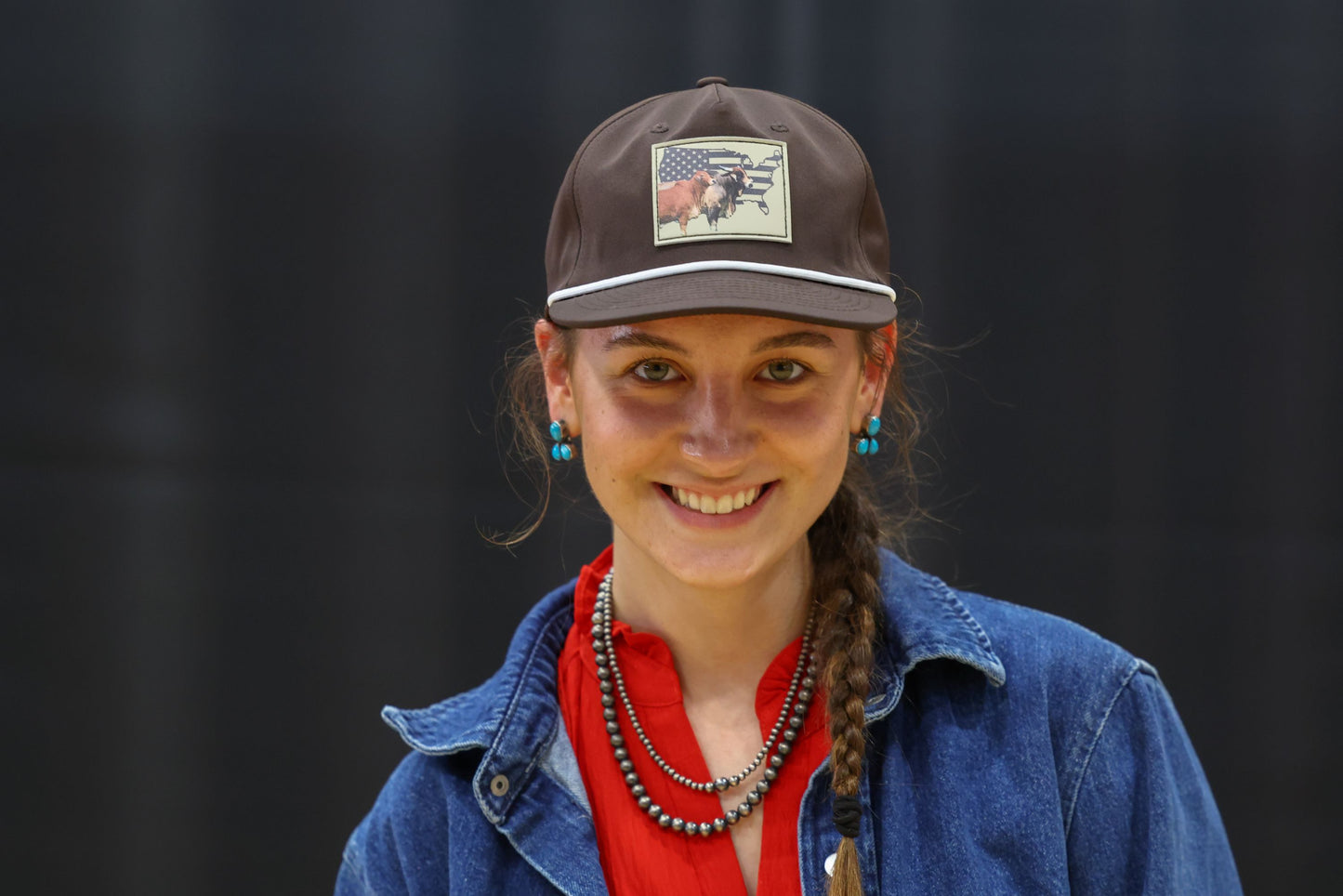 Red Brahman Leather Patch Hat - Chocolate