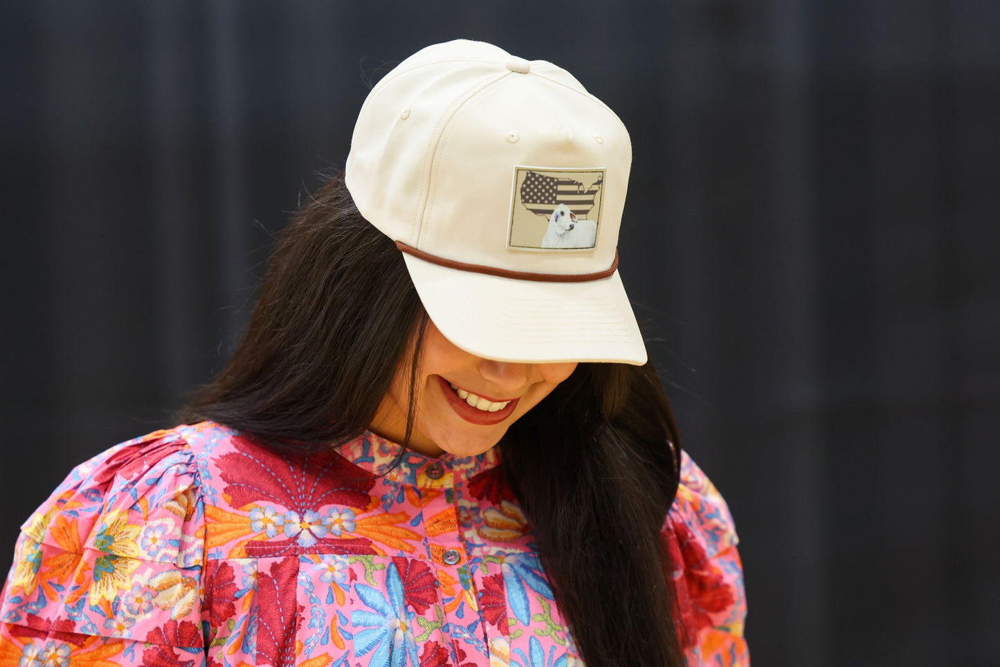 Grey Brahman Leather Patch Hat - Beige