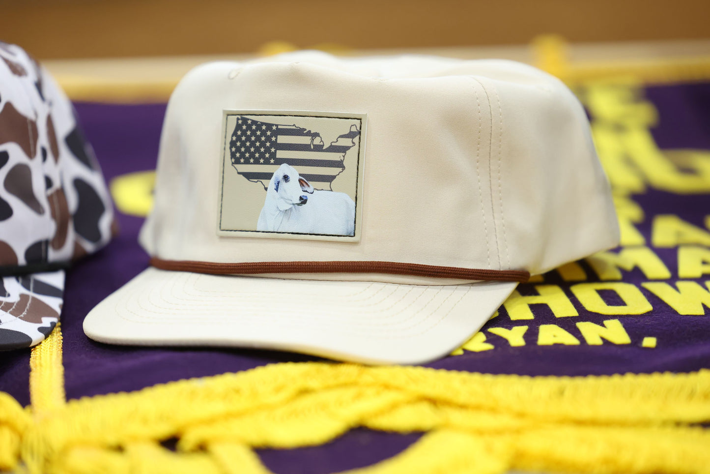 Grey Brahman Leather Patch Hat - Beige